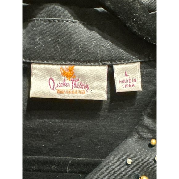 Quacker Factory size L black with gold white star beading rhinestone jean jacket - Picture 4 of 6